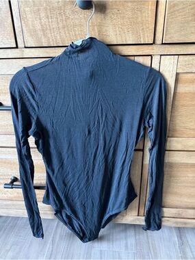 SKIMS Black Long-Sleeve Sheer Mock Neck Bodysuit